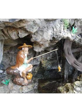 鱼池21高石山姜太公别墅优雅盆景陶瓷摆件配件垂钓悠闲大型假山