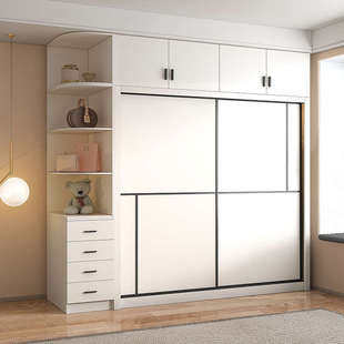 推拉门衣柜2024年新款 白色双门衣柜移门卧室家用衣橱 简约现代组装
