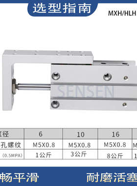 亚德客型紧凑侧向滑台气缸MXH6-5S16/15/20/25/30/40/50HLH10X10S