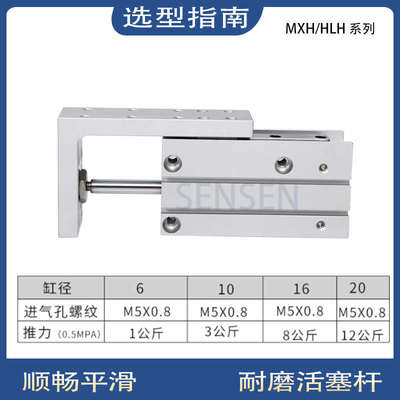 亚德客型紧凑侧向滑台气缸MXH6-5S16/15/20/25/30/40/50HLH10X10S