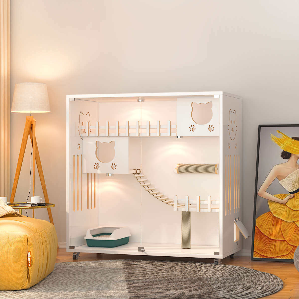 猫屋猫笼家用实木猫窝猫厕所一体猫窝大空间阳台白色猫笼子猫别墅,宠物/宠物食品及用品,猫笼子/猫别墅,淘宝优惠券,粉丝福利购,淘宝优惠卷