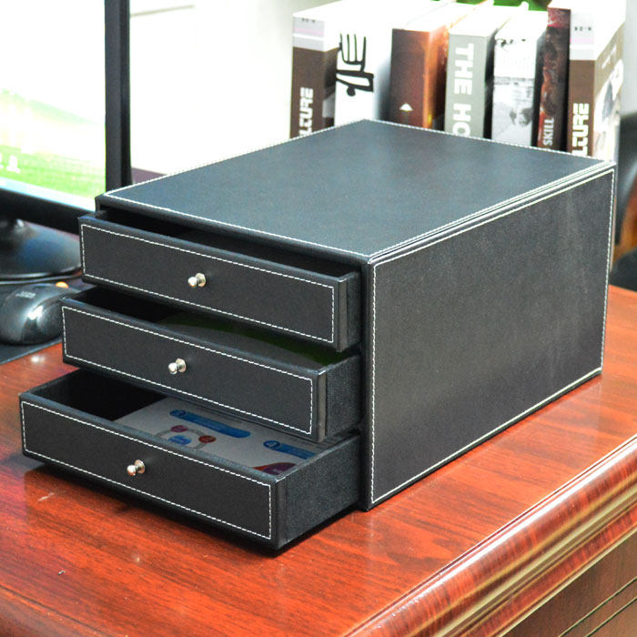 美尚皮质抽屉储物桌面办公创意盒文件整理A4收纳柜商务