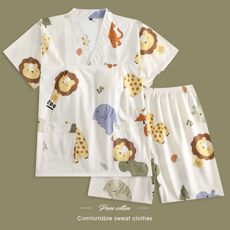 2025汗蒸服女纯棉情侣桑拿按摩服亲子洗浴儿童浴服家居睡衣带胸垫