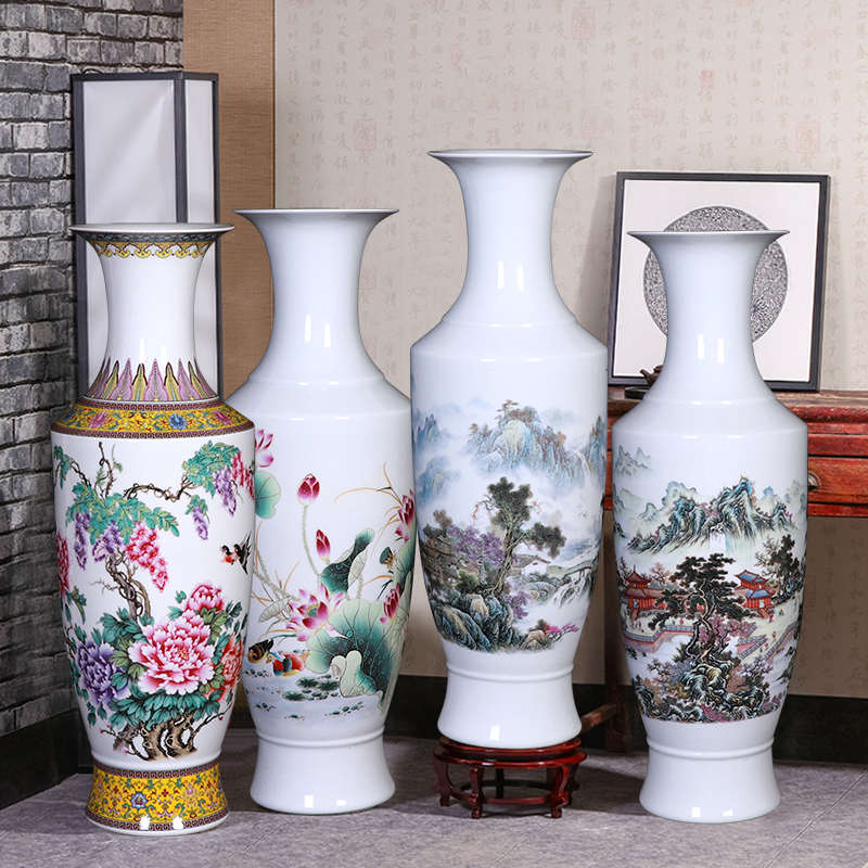 景德镇陶瓷高65cm落地大号花瓶家居客厅电视柜富贵竹插花中式摆件