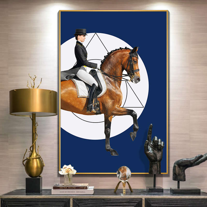 欧式客厅挂画美式简约时尚大气轻奢装饰画工业风马画对称画骑士图片