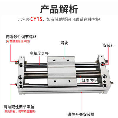 RMT无杆气缸CY1S-10/15/20/25/32/40-100/150 MRU 磁偶式滑台导杆