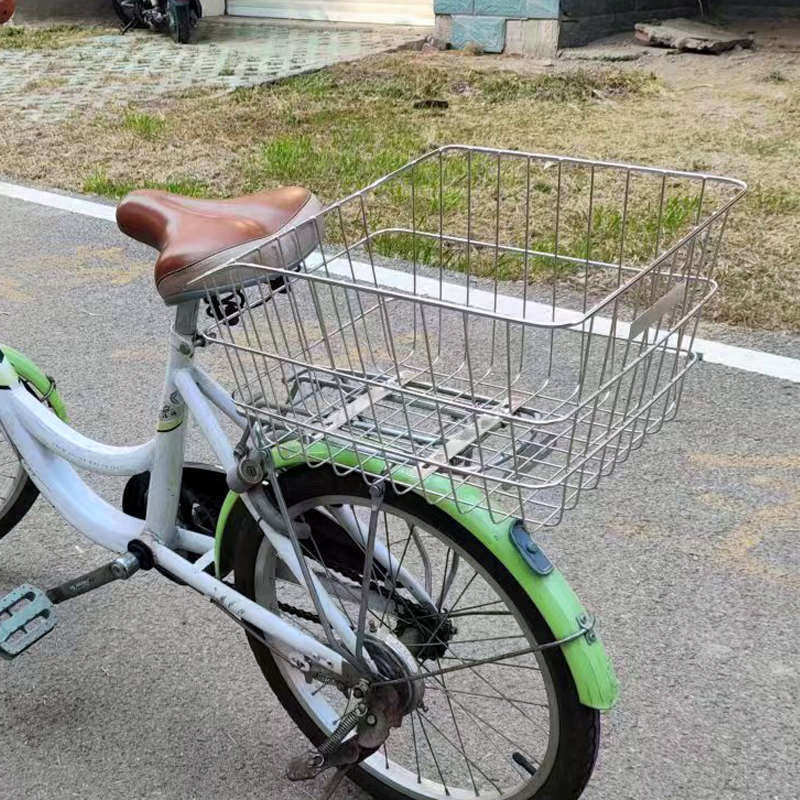 201不锈钢实心车篮子电动车自行车山地车后货架加大学生后车筐