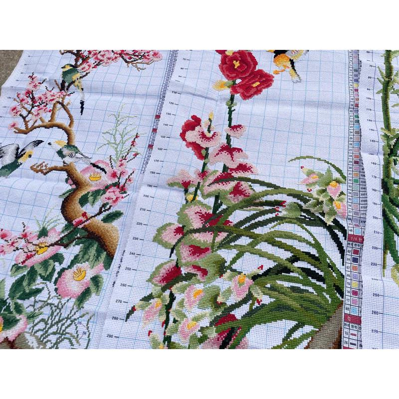 纯手工十字绣成品梅兰竹菊四联花鸟语花香大幅客厅书房办公室包