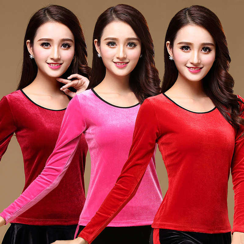 柳魅广场舞服装上衣长袖金丝绒舞蹈练功跳舞服加厚拉丁舞衣秋冬女
