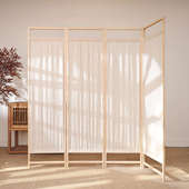 中式 实木亚麻布艺屏风入户屏风隔断客厅折叠移动实木酒店茶室折