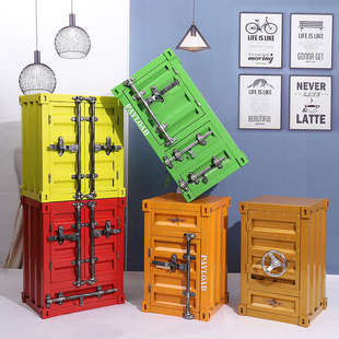 集装箱柜子工业风储物柜铁艺床头柜复古创意床边小柜子小型收纳柜