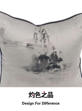 浅灰色绸缎大靠背现代中式复古沙发软装靠枕靠垫床头客厅抱枕方形