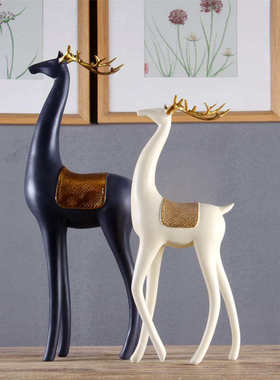 电视柜禅意书房工艺品家居客厅简约装饰品摆件麋鹿博古架现代软