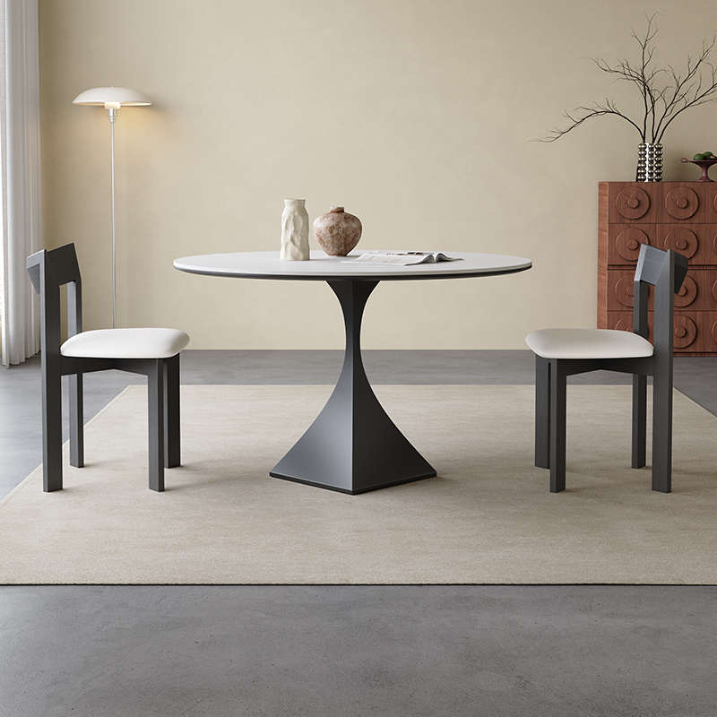 岩板圆桌小户型极现代简约家用阳台咖啡洽谈桌11米复古圆形餐桌