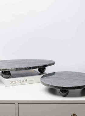 现代简约黄洞石托盘摆件洗手台茶几桌面收纳盘天然大理石装饰品