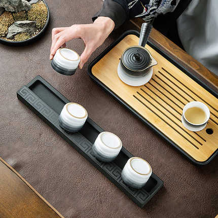 天然茶杯架乌金石茶道配件家用茶具置物架子简约茶沥水收纳客厅