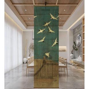 半透明瑞鹤图双面透景屏风纱中式卷帘隔断帘挂帘窗帘透光纱帘