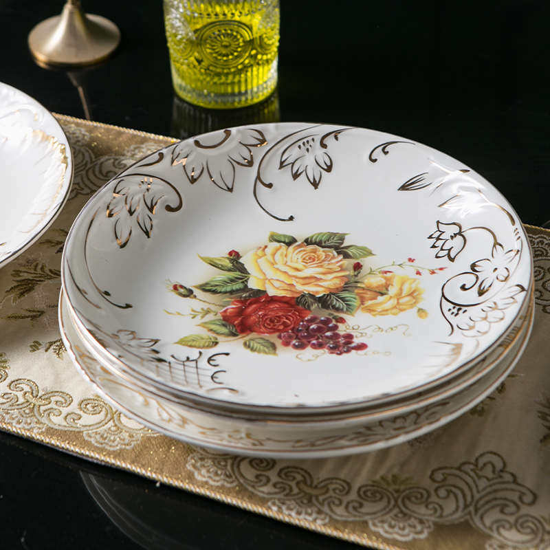 欧式陶瓷10英寸12英寸大号盘子镀金边描金盘子炒菜盘牛排盘水果盘,餐饮具,盘,淘宝优惠券,粉丝福利购,淘宝优惠卷