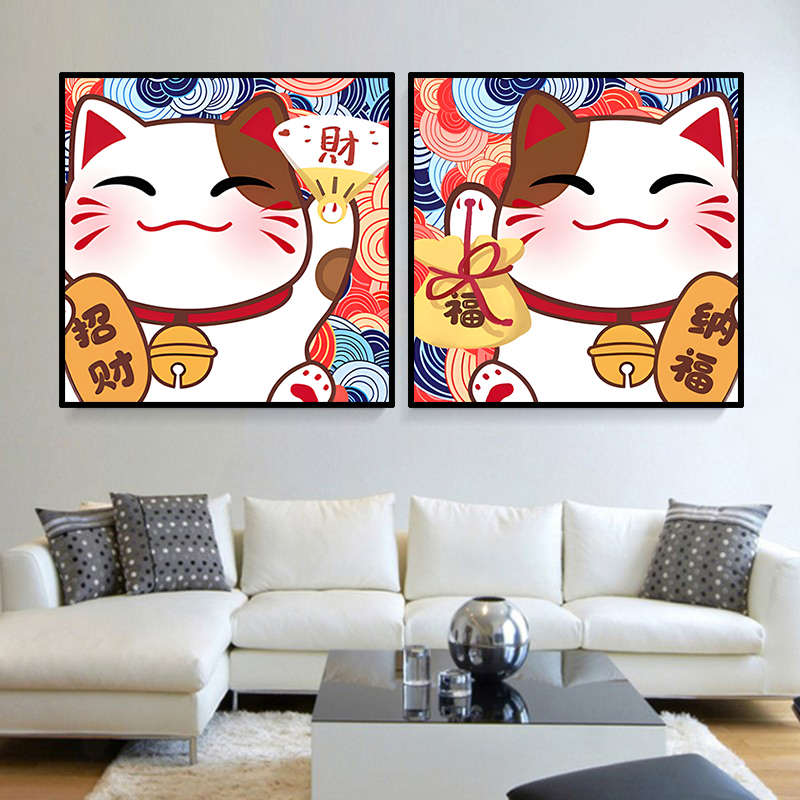 招财猫钻石画2025新款卡通动物喜庆猫咪5d贴钻十字绣客厅卧室满钻