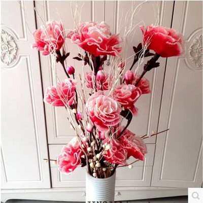 叶脉花干花落地花客厅玄关装饰花假花树枝仿真 叶脉富贵大牡丹花