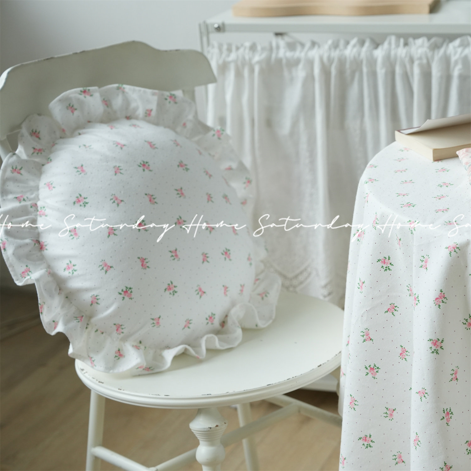 ins风可爱少女心粉色花朵圆形荷叶边抱枕碎花沙发靠枕靠垫卧室