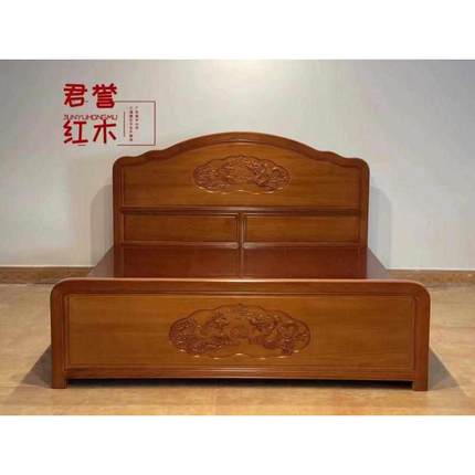 中式全实木单人床双人床菠萝格1.2/1.5/1.8米花梨色红木大床婚