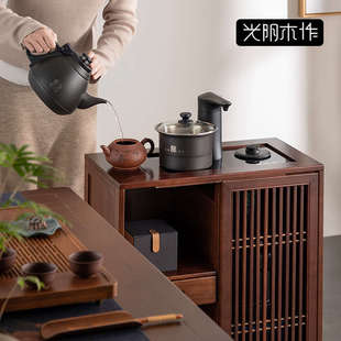 实木可移动茶水柜家用置物架茶边柜小型侧柜新中式烧水壶一体茶台