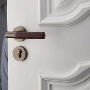 新中式 门锁室内卧室金色木纹把手家用古铜静音磁吸木门锁具房门锁