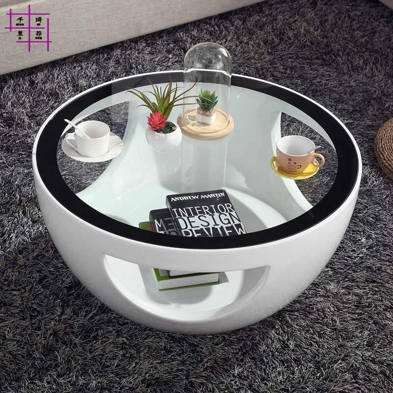 大碗茶几创意简约个性现代客厅洽谈桌椅北欧小户型圆形玻璃茶几