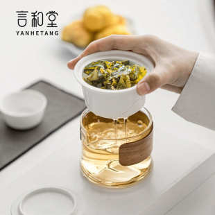 备 陶瓷快客杯一壶三杯小套户外露营喝茶装 观山旅行茶具套装 便携式