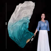 真丝舞蹈扇子加长双面薄荷绿渐变色古典舞胶州秧歌长绸扇跳舞扇子