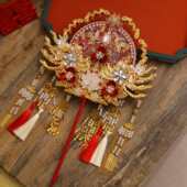 团扇diy材料包结婚新娘喜扇手工成品婚礼秀禾重工婚扇子双面双色