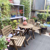 折叠桌椅套装 户外野餐烧烤圆形露营桌子 实木休闲阳台桌饭桌便携式