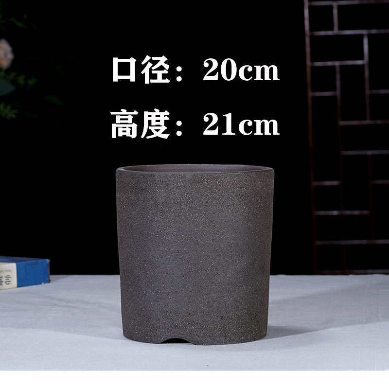 宜兴圆形直筒大口径紫砂花盆粗陶透气养根素色拉毛户外阳台庭院花