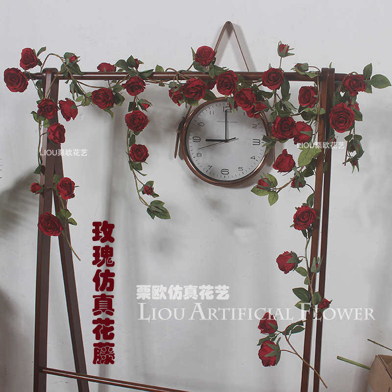 仿真玫瑰假花藤条装饰藤管道塑料花凋缠绕空遮挡花植物藤新疆包邮