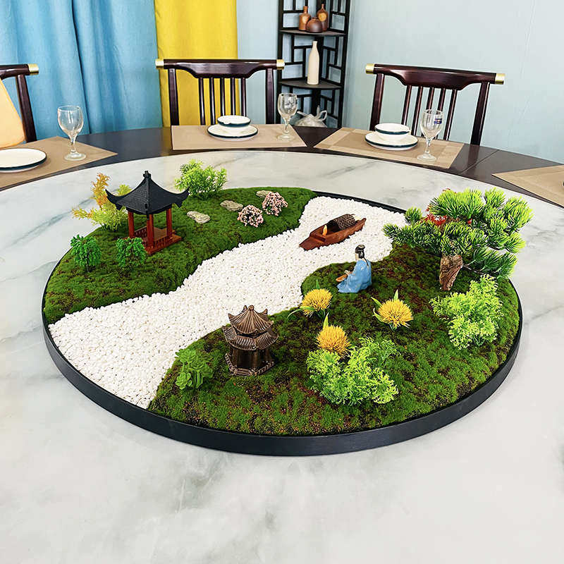 酒店大圆桌中间转盘摆花餐桌摆件中式桌花创意桌芯装饰品桌景摆设