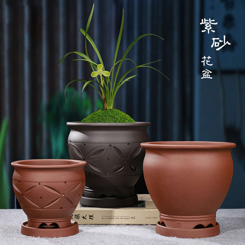 花盆陶瓷 兰花盆 古典创意个性紫砂室内桌面复古紫砂花盆清仓