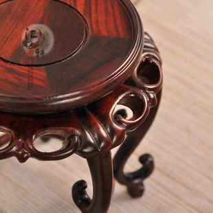 红木红酸枝微型瓜棱简约花几实木圆形高脚花瓶小盆景摆件古玩底座