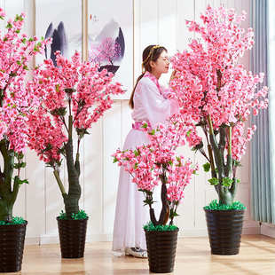 仿真桃花假树盆栽客厅摆设装饰桃树落地花室内树假塑料植物大盆景