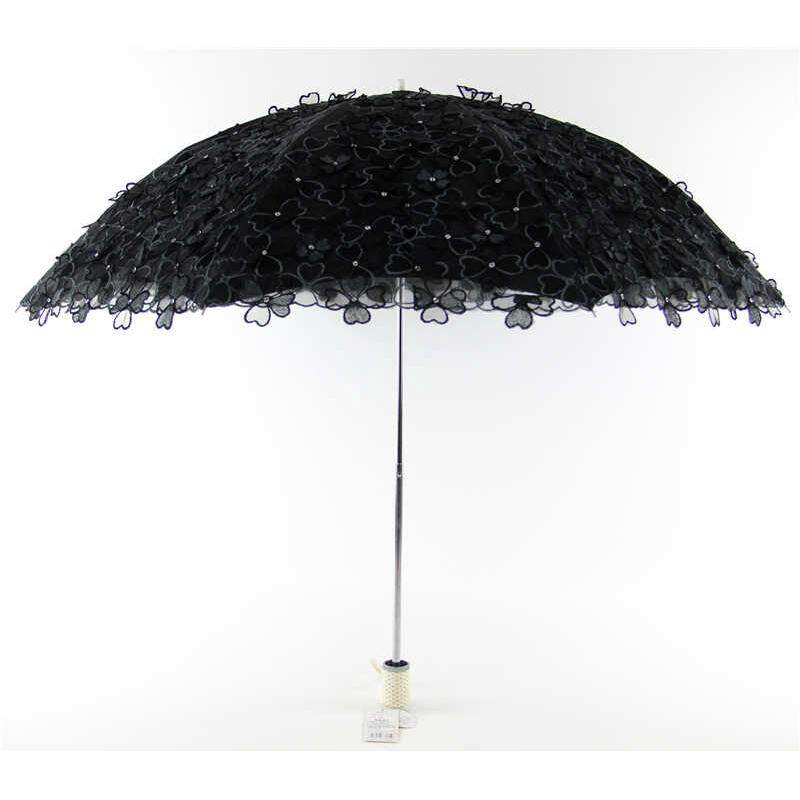 遮阳伞二折蕾丝刺绣花太阳伞黑胶防紫外线防晒公主晴雨两用洋伞女