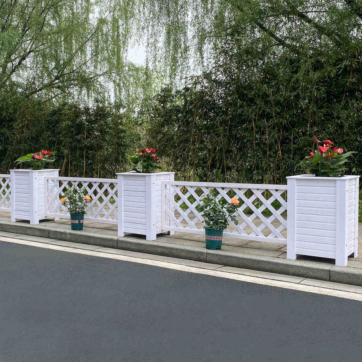 防腐木白色塑木网格爬藤花架阳台庭院户外花园栅栏围栏篱笆墙隔断