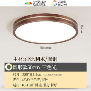 房间光谱胡桃木灯 全吸顶灯圆形餐厅主卧客厅卧室实木新led中式