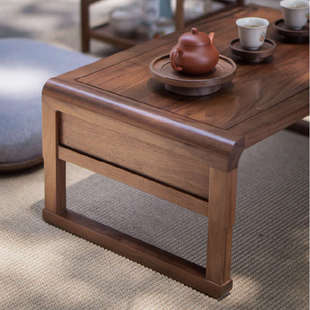 新疆包邮新中式飘窗桌小炕几炕桌黑胡桃木榻榻米禅意茶几日式阳台