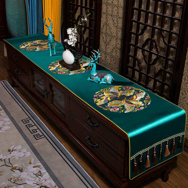 新中式电视柜巾绣花桌布盖巾布艺家用餐桌垫茶几台布长方形防尘罩,居家布艺,桌布,淘宝优惠券,粉丝福利购,淘宝优惠卷