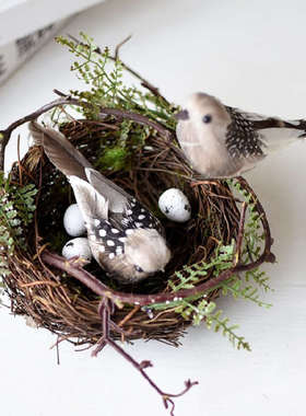 仿真草编鸟窝鸟巢假鸟拍照摄影道具户外客厅阳台装饰田园新疆包邮