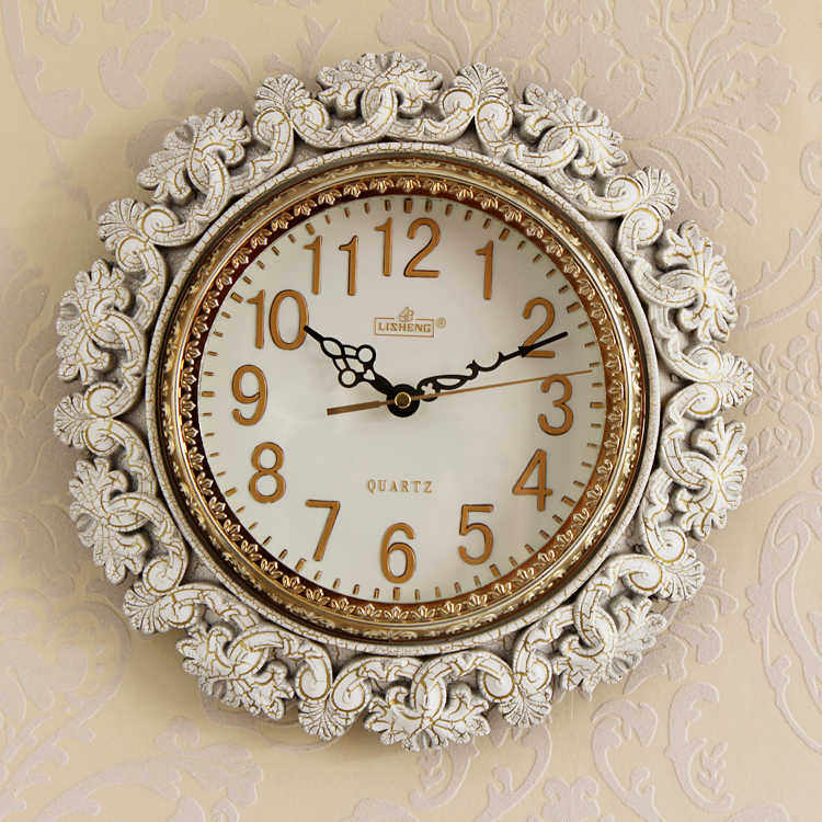 简约欧式复古钟表客厅创意现代挂钟家用卧室静音石英钟圆形时钟