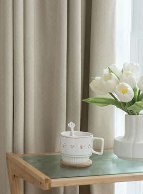 麦穗纹理奶油白色丝绒窗帘绒布2025新款客厅卧室轻奢简约加厚布料