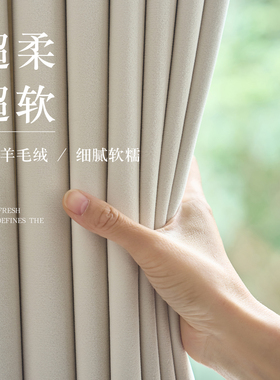 法式复古窗帘白色新款天鹅绒轻奢客厅卧室遮光丝绒简约风天鹅绒布