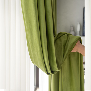 丝绒窗帘遮光2023新款客厅卧室天鹅绒  高级感橄榄绿轻奢现代简约