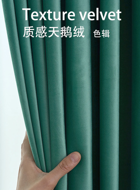 轻奢美式窗帘遮光卧室高级感豆绿色遮光客厅卧室简约丝绒布天鹅绒